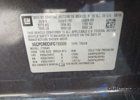 2015 Chevrolet Silverado 1500 1Lt z USA, uszkodzony, nr VIN 3GCPCREC8FG139309